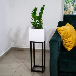 Kwietnik metalowy – biało-czarny – loft 21,5×21,5×60