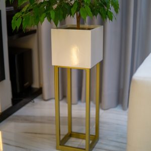 kwietnik metalowy – biało-złoty – loft 21,5×21,5×70